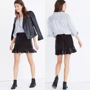 Madewell Velvet Ruffled Edge Silk Skirt‎ Black Size 2 Flirty Super Soft Velour